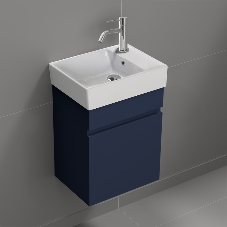 Bathroom Vanity Small Bathroom Vanity, Wall Mounted, 16 Inch, Blue Nameeks MINI18